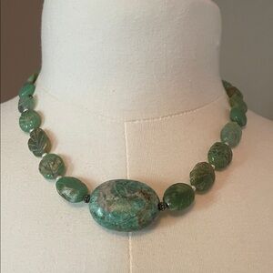 Vintage Variscite Green beaded Necklace with macthing earrings